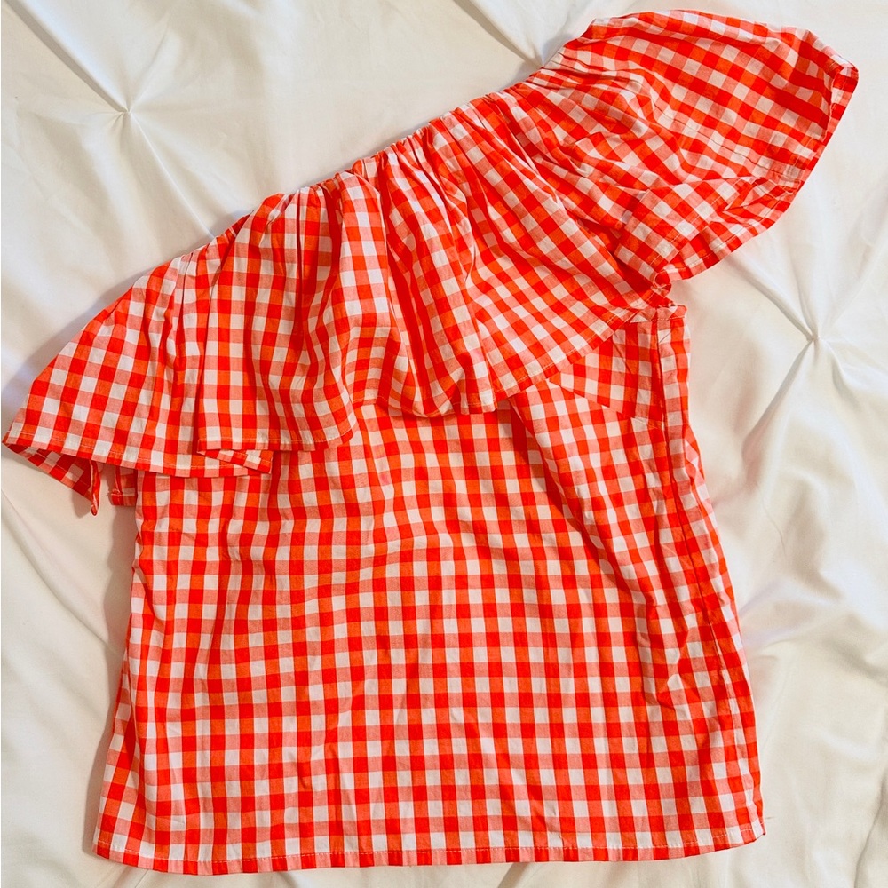 J. Crew Red and White Gingham Top, Size 0, NWT